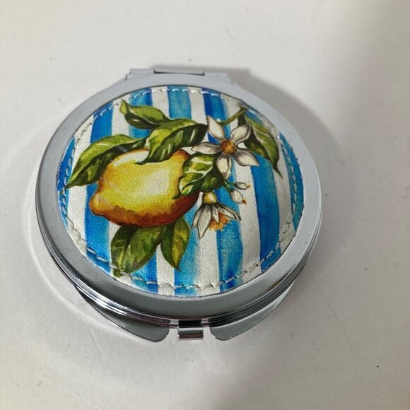 Brighton Round Leather Lemon Compact Travel Mirror Case 2.25"